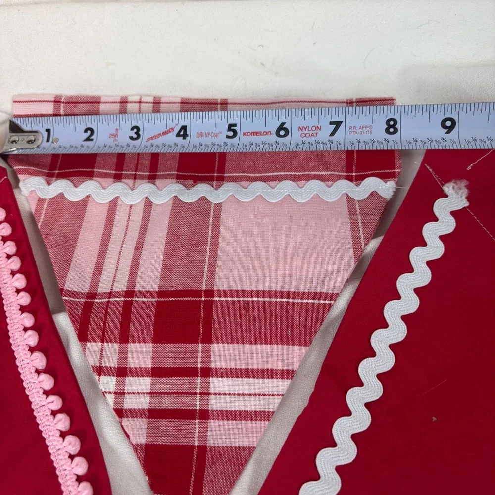 Handmade Dog Bandana Set of 3 Pink Plaid & Red Rickrack‎ Trim Sz M